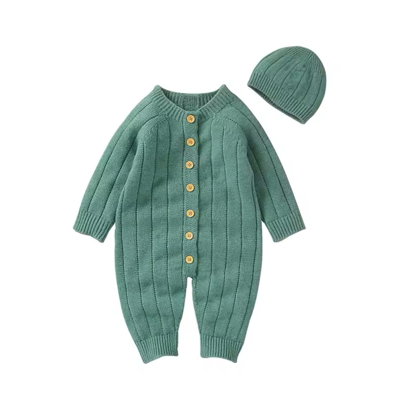 Knitted button-down onesie with hat