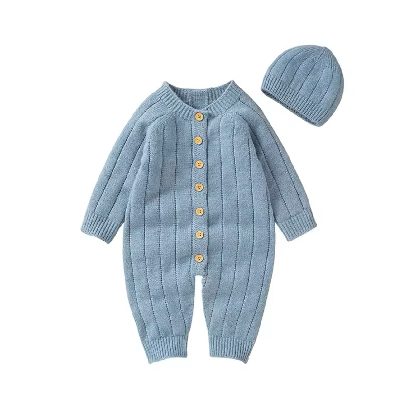 Knitted button-down onesie with hat